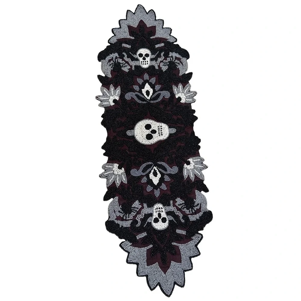 Beaded Skull Table Runner Décor Día De Muertos Day Dead Halloween 12x36